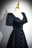 Vintage / Retro Black Satin Prom Dresses 2024 A-Line / Princess Square Neckline Short Sleeve Backless Floor-Length / Long Prom Formal Dresses