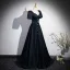 Vintage / Retro Black Satin Prom Dresses 2024 A-Line / Princess Square Neckline Short Sleeve Backless Floor-Length / Long Prom Formal Dresses