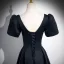 Vintage / Retro Black Satin Prom Dresses 2024 A-Line / Princess Square Neckline Short Sleeve Backless Floor-Length / Long Prom Formal Dresses