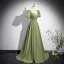 Élégant Vert Cendré Satin Robe De Bal 2024 Princesse Encolure Carrée Manches Courtes Dos Nu Longue Promo Robe De Ceremonie