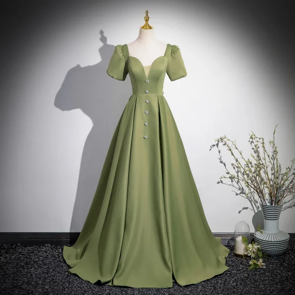 A-Line Princess Square Neckline Short Sleeve Floor-Length Prom Dresses main image 0