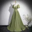 Élégant Vert Cendré Satin Robe De Bal 2024 Princesse Encolure Carrée Manches Courtes Dos Nu Longue Promo Robe De Ceremonie