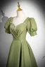 Elegant Sage Green Rhinestone Satin Prom Dresses 2024 A-Line / Princess Square Neckline Short Sleeve Backless Floor-Length / Long Prom Formal Dresses
