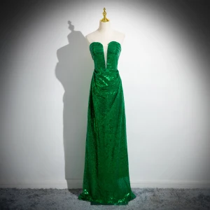 Sparkly Green Sequins Empire Evening Dresses 2024 Strapless Sleeveless Backless Floor Length Long Evening Party Formal Dresses