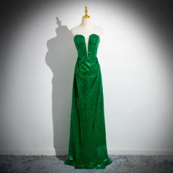 Scintillantes Vert Paillettes Empire Robe De Soirée 2024 Bustier Sans Manches Dos Nu Longue Soirée Robe De Ceremonie