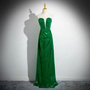 Scintillantes Vert Paillettes Empire Robe De Soirée 2024 Bustier Sans Manches Dos Nu Longue Soirée Robe De Ceremonie
