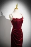 Charmant Bordeaux Faux Diamant Velours Robe De Soirée 2024 Trompette / Sirène Bretelles Spaghetti Sans Manches Dos Nu Train De Balayage Soirée Robe De Ceremonie