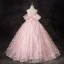 Flower Fairy Blushing Pink Butterfly Sequins Appliques Prom Dresses 2024 Ball Gown Off-The-Shoulder Short Sleeve Backless Floor-Length / Long Prom Formal Dresses