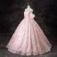 Flower Fairy Blushing Pink Butterfly Sequins Appliques Prom Dresses 2024 Ball Gown Off-The-Shoulder Short Sleeve Backless Floor-Length / Long Prom Formal Dresses