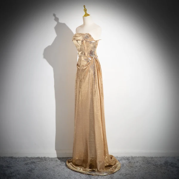 Glitzernden Gold Pailletten Empire Abendkleider 2024 Bandeau Ärmellos Rückenfreies Lange Abend Festliche Kleider