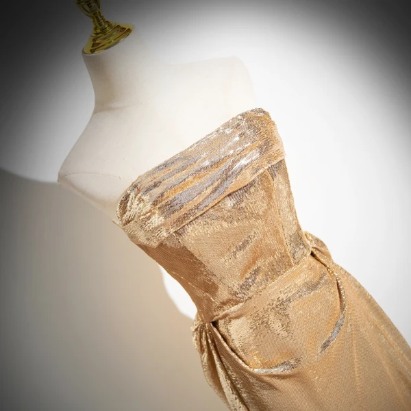 Glitzernden Gold Pailletten Empire Abendkleider 2024 Bandeau Ärmellos Rückenfreies Lange Abend Festliche Kleider