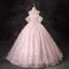 Flower Fairy Blushing Pink Butterfly Sequins Appliques Prom Dresses 2024 Ball Gown Off-The-Shoulder Short Sleeve Backless Floor-Length / Long Prom Formal Dresses