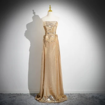 Sparkly Guld Pailletter Empire Selskabskjoler 2024 Stropløs Ærmeløs Halterneck Lange Selskabs Kjoler