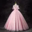 Chic / Beautiful Candy Pink Rhinestone Sequins Prom Dresses 2024 Ball Gown Strapless Sleeveless Backless Floor-Length / Long Prom Formal Dresses