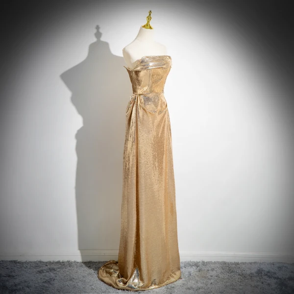 Glitzernden Gold Pailletten Empire Abendkleider 2024 Bandeau Ärmellos Rückenfreies Lange Abend Festliche Kleider