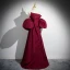 Elegant Burgundy Split Front Prom Dresses 2024 A-Line / Princess Strapless Puffy Short Sleeve Backless Bow Floor-Length / Long Formal Dresses