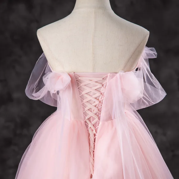 Chic / Beautiful Candy Pink Rhinestone Sequins Prom Dresses 2024 Ball Gown Strapless Sleeveless Backless Floor-Length / Long Prom Formal Dresses