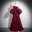 Elegant Burgundy Split Front Prom Dresses 2024 A-Line / Princess Strapless Puffy Short Sleeve Backless Bow Floor-Length / Long Formal Dresses