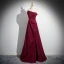 Elegant Burgundy Split Front Prom Dresses 2024 A-Line / Princess Strapless Puffy Short Sleeve Backless Bow Floor-Length / Long Formal Dresses