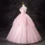 Lovely Blushing Pink Cascading Ruffles Prom Dresses 2024 Ball Gown Strapless Sleeveless Backless Floor-Length / Long Formal Dresses