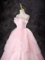 Lovely Blushing Pink Cascading Ruffles Prom Dresses 2024 Ball Gown Strapless Sleeveless Backless Floor-Length / Long Formal Dresses