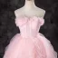 Lovely Blushing Pink Cascading Ruffles Prom Dresses 2024 Ball Gown Strapless Sleeveless Backless Floor-Length / Long Formal Dresses