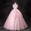 Lovely Blushing Pink Cascading Ruffles Prom Dresses 2024 Ball Gown Strapless Sleeveless Backless Floor-Length / Long Formal Dresses