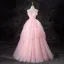 Lovely Blushing Pink Cascading Ruffles Prom Dresses 2024 Ball Gown Strapless Sleeveless Backless Floor-Length / Long Formal Dresses