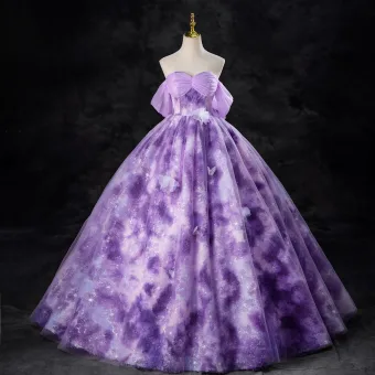 Chic Belle Lilas Paillettes Appliques Robe De Bal Robe Boule 2024 Bustier Sans Manches Dos Nu Longue Promo Robe De Ceremonie