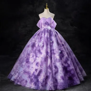 Chic Belle Lilas Paillettes Appliques Robe De Bal Robe Boule 2024 Bustier Sans Manches Dos Nu Longue Promo Robe De Ceremonie