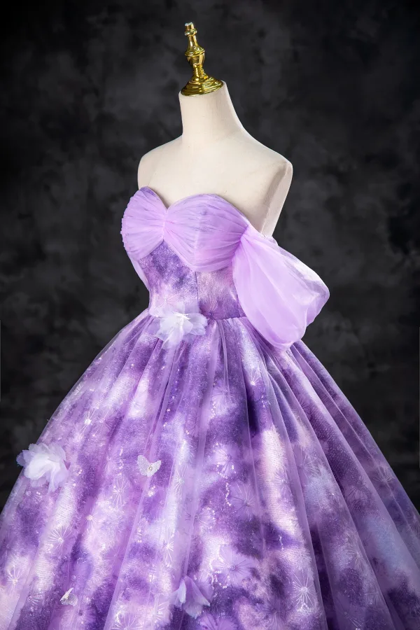 Chic / Beautiful Lilac Sequins Appliques Prom Dresses Ball Gown 2024 Strapless Sleeveless Backless Floor-Length / Long Prom Formal Dresses
