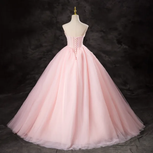 Chic / Belle Rose Bonbon Perlage Paillettes Robe De Bal 2024 Robe Boule Bustier Sans Manches Dos Nu Longue Promo Robe De Ceremonie