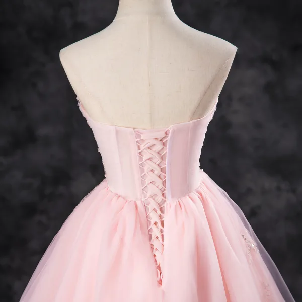 Chic / Belle Rose Bonbon Perlage Paillettes Robe De Bal 2024 Robe Boule Bustier Sans Manches Dos Nu Longue Promo Robe De Ceremonie