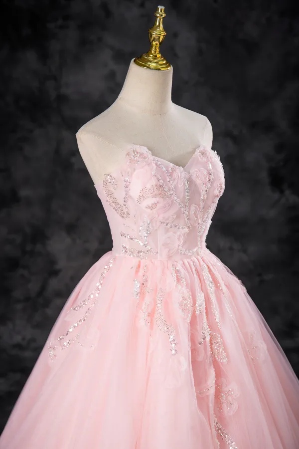 Chic / Belle Rose Bonbon Perlage Paillettes Robe De Bal 2024 Robe Boule Bustier Sans Manches Dos Nu Longue Promo Robe De Ceremonie