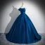 Vintage / Retro Navy Blue Satin Prom Dresses Ball Gown 2024 Strapless Sleeveless Backless Floor-Length / Long Prom Formal Dresses