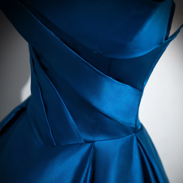 Vintage / Retro Navy Blue Satin Prom Dresses Ball Gown 2024 Strapless Sleeveless Backless Floor-Length / Long Prom Formal Dresses