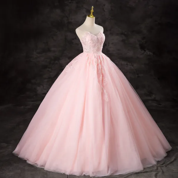 Chic / Belle Rose Bonbon Perlage Paillettes Robe De Bal 2024 Robe Boule Bustier Sans Manches Dos Nu Longue Promo Robe De Ceremonie