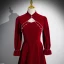 Chic / Beautiful Burgundy Pearl Velvet Prom Dresses 2024 Ball Gown High Neck Long Sleeve Backless Floor-Length / Long Prom Formal Dresses