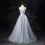 Elegant Silver Grey Beading Prom Dresses 2024 Ball Gown Strapless Sleeveless Backless Floor-Length / Long Prom Formal Dresses