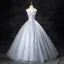 Elegant Silver Grey Beading Prom Dresses 2024 Ball Gown Strapless Sleeveless Backless Floor-Length / Long Prom Formal Dresses