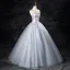 Elegant Silver Grey Beading Prom Dresses 2024 Ball Gown Strapless Sleeveless Backless Floor-Length / Long Prom Formal Dresses