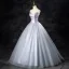Elegant Silver Grey Beading Prom Dresses 2024 Ball Gown Strapless Sleeveless Backless Floor-Length / Long Prom Formal Dresses