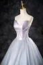 Elegant Silver Grey Beading Prom Dresses 2024 Ball Gown Strapless Sleeveless Backless Floor-Length / Long Prom Formal Dresses