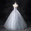 Elegant Silver Grey Beading Prom Dresses 2024 Ball Gown Strapless Sleeveless Backless Floor-Length / Long Prom Formal Dresses