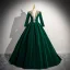 Elegante Dunkelgrün Perlenstickerei Pailletten Samt Ballkleider 2024 Ballkleid Rundhalsausschnitt Lange Ärmel Lange Ball Festliche Kleider