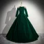 Elegante Dunkelgrün Perlenstickerei Pailletten Samt Ballkleider 2024 Ballkleid Rundhalsausschnitt Lange Ärmel Lange Ball Festliche Kleider