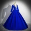 Vintage / Retro Royal Blue Beading Sequins Prom Dresses 2024 Ball Gown V-Neck Long Sleeve Floor-Length / Long Prom Formal Dresses