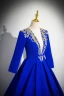 Vintage / Retro Royal Blue Beading Sequins Prom Dresses 2024 Ball Gown V-Neck Long Sleeve Floor-Length / Long Prom Formal Dresses