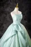 Chic / Beautiful Mint Green Lace Flower Prom Dresses 2024 A-Line / Princess Strapless Sleeveless Backless Sweep Train Prom Formal Dresses