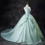 Chic / Beautiful Mint Green Lace Flower Prom Dresses 2024 A-Line / Princess Strapless Sleeveless Backless Sweep Train Prom Formal Dresses